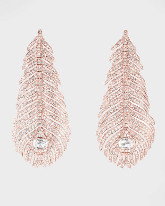 Plume de Paon Diamond Pendant Earrings in 18K Pink Gold